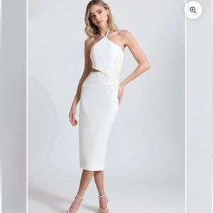 Avec Les Filles Flower Embellished Cut Out Halter Dress Size 12